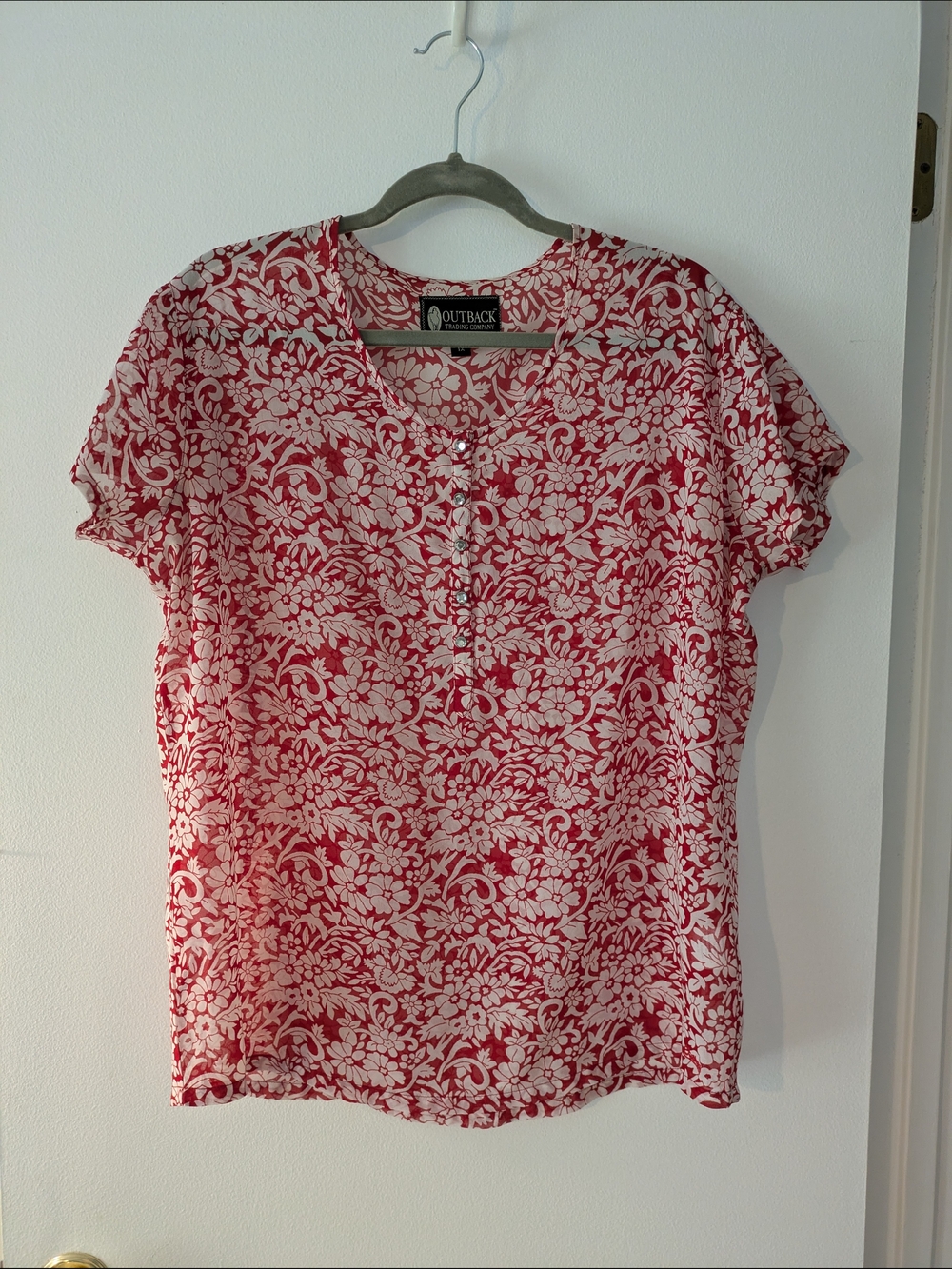 Red Floral Button-Front Women's Top